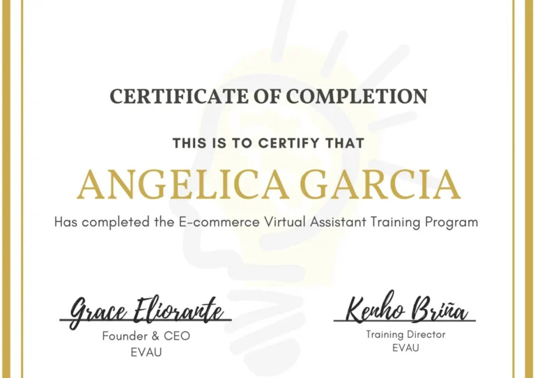 E-commerce Virtual Assistant Training Program Certificate