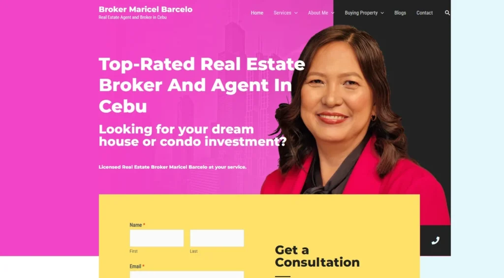 Maricel Barcelo's Website, a dedicated platform for her real estate services, showcasing various properties and tailored services in the Philippines